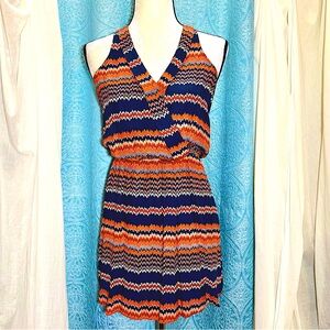 #D4 Parker Silk Chevron Print Mini Dress Sz S